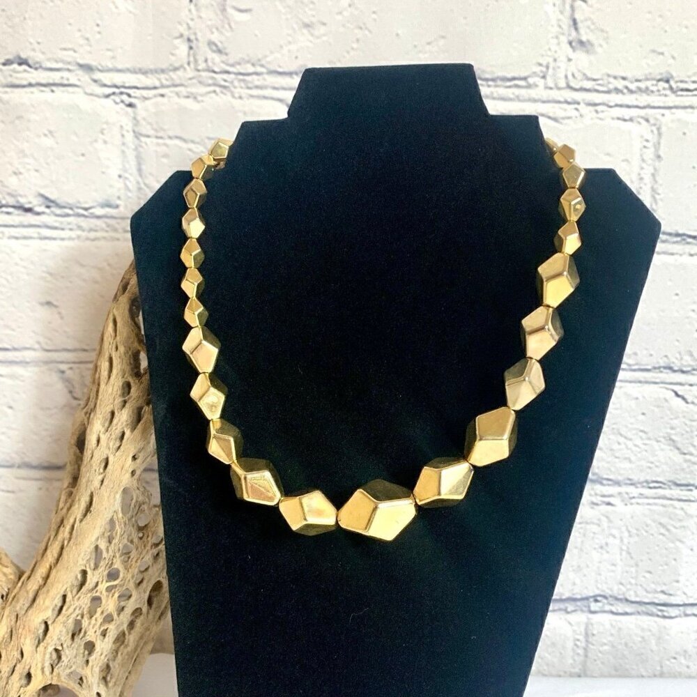 Vintage Graziano Gold Tone Geometric Beaded Necklace